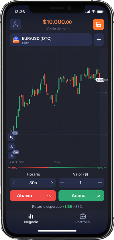 Aplicativo Avex Broker exibido em um smartphone